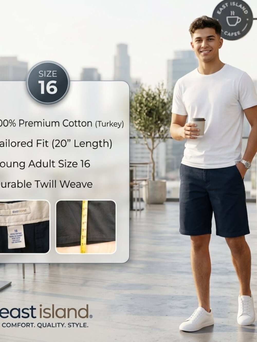 Boy’s Chino Short Youth Sz 16 Flat Front 100% Cotton 4 Pockets Dark Blue Preppy
